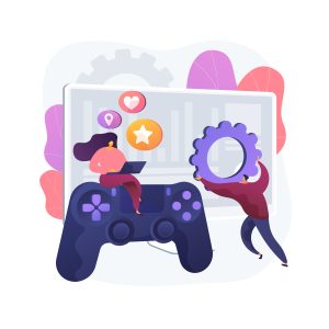 Computer games development abstract concept vector illustration. Video games programming, development team, graphic design, computer gaming industry, testing and deployment abstract metaphor.
