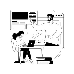 Online workshop abstract concept vector illustration. Digital workshop, online topic course, distance web learning, group video call, webcam laptop screen, educational webinar abstract metaphor.